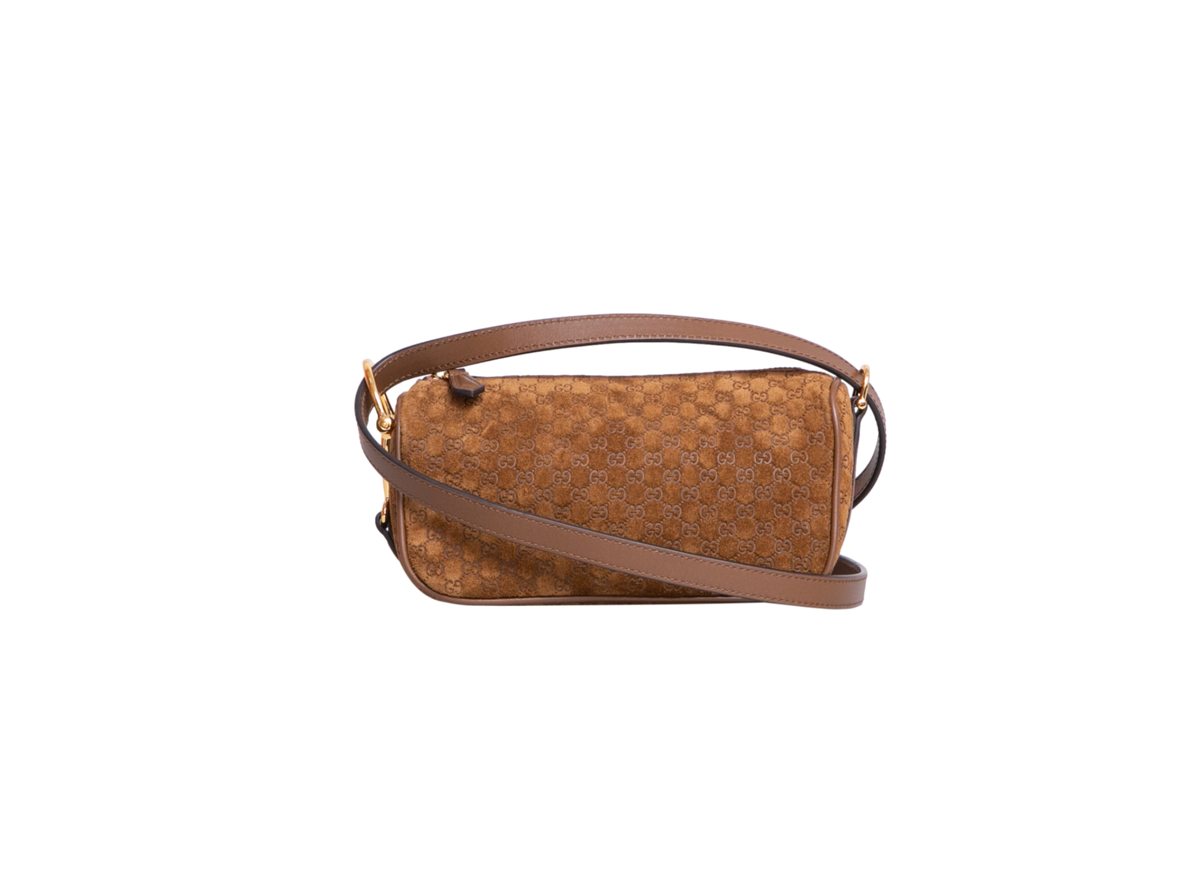 GUCCI HALF HORSEBIT GG MONOGRAM SUEDE BROWN