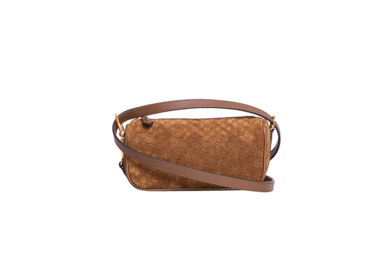 GUCCI HALF HORSEBIT GG MONOGRAM SUEDE BROWN