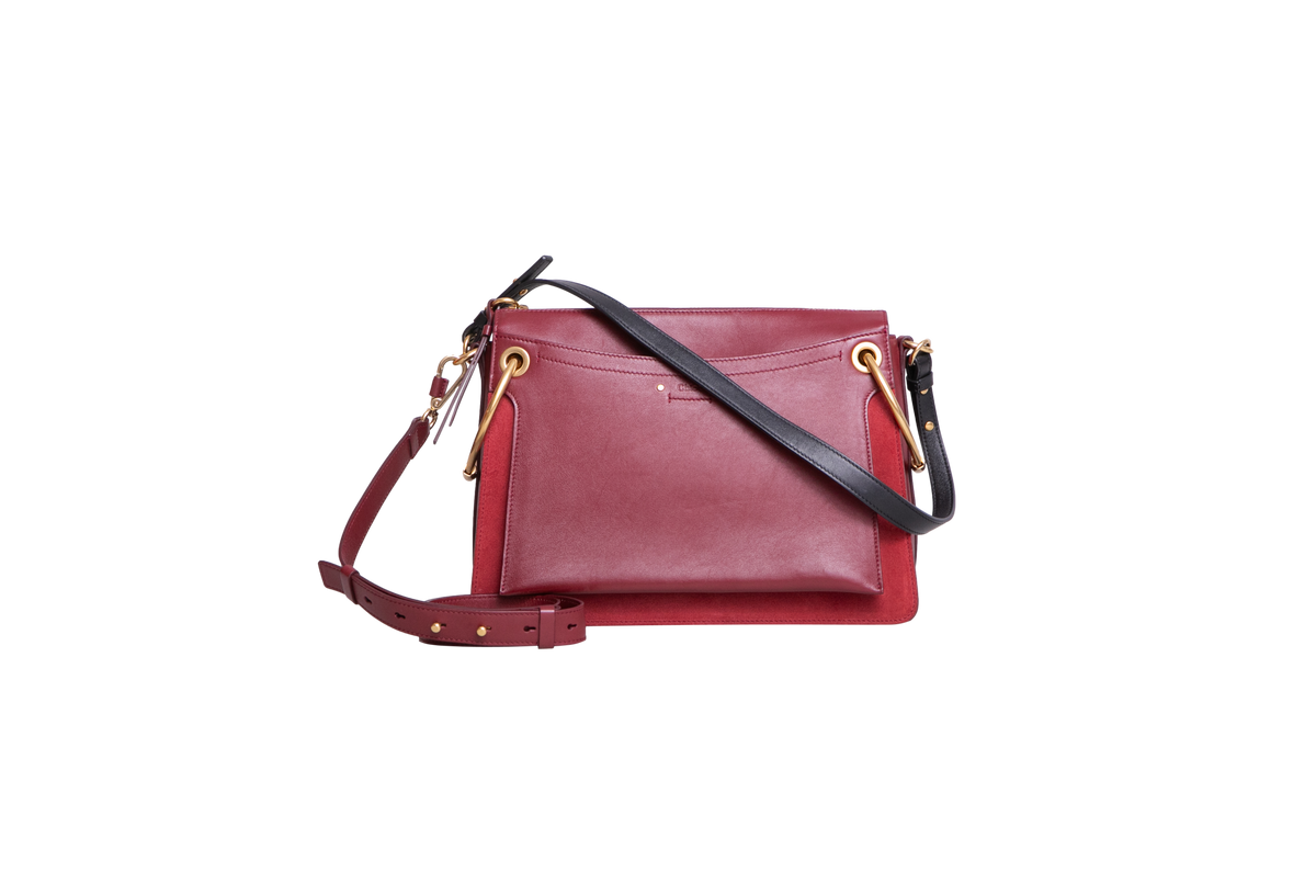CHLOÉ ROY MEDIUM LEATHER AND SUEDE BURGUNDY