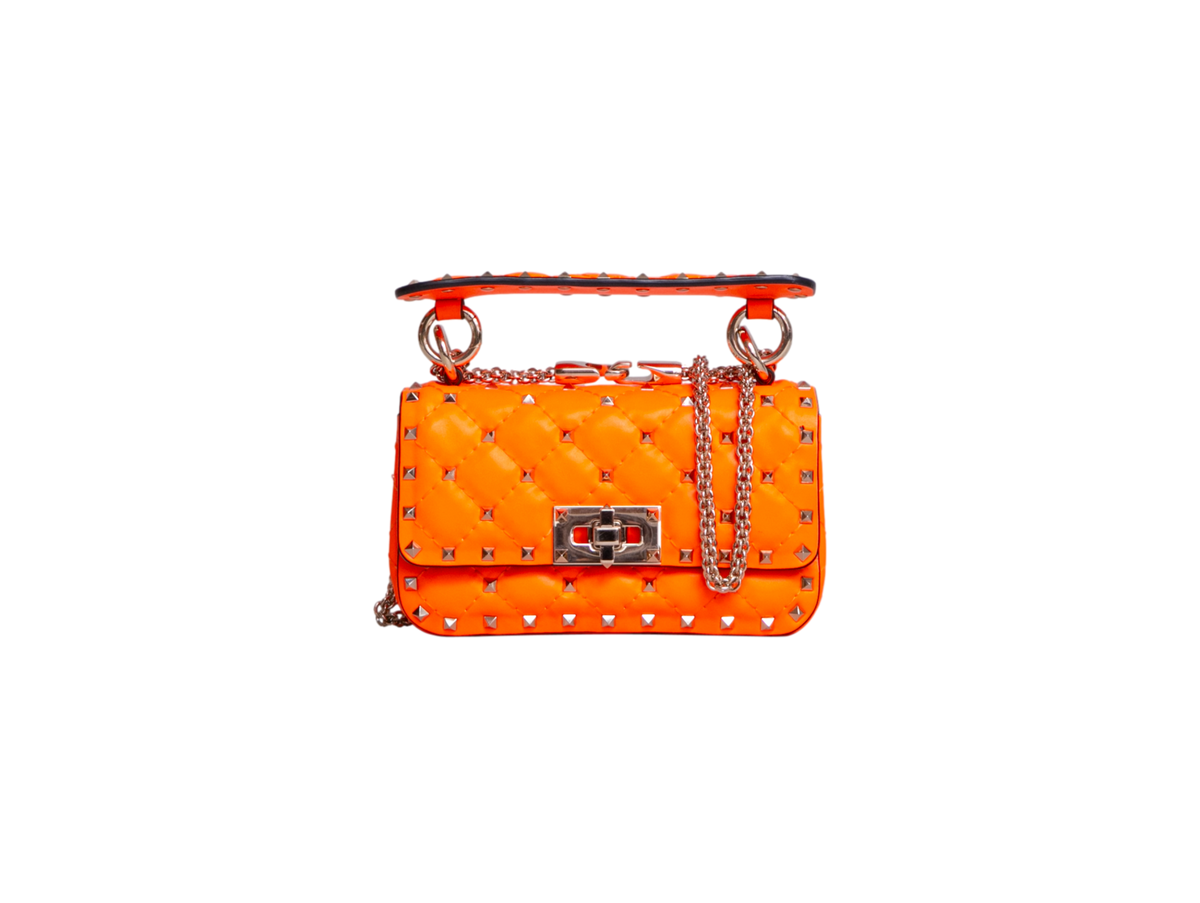 VALENTINO ROCKSTUD SPIKE MINI LEATHER NEON ORANGE