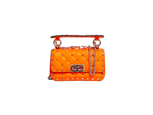 VALENTINO ROCKSTUD SPIKE MINI LEATHER NEON ORANGE