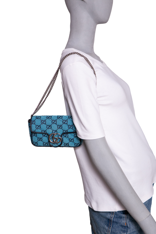 GUCCI SUPER MINI GG MARMONT CANVAS BLUE