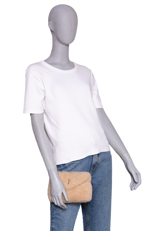 YSL LOULOU PUFFER CLUTCH SHEARLING BEIGE