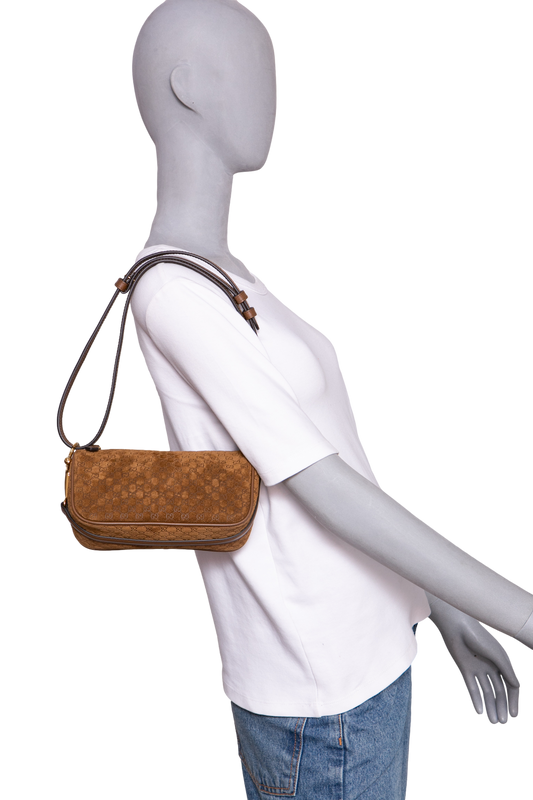 GUCCI HALF HORSEBIT GG MONOGRAM SUEDE BROWN