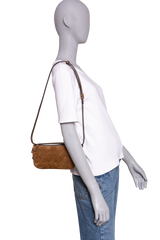 GUCCI HALF HORSEBIT GG MONOGRAM SUEDE BROWN