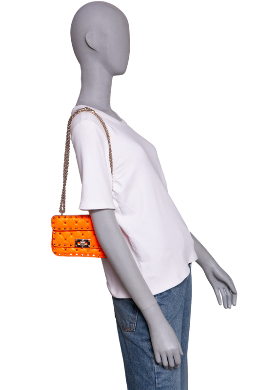 VALENTINO ROCKSTUD SPIKE MINI LEATHER NEON ORANGE
