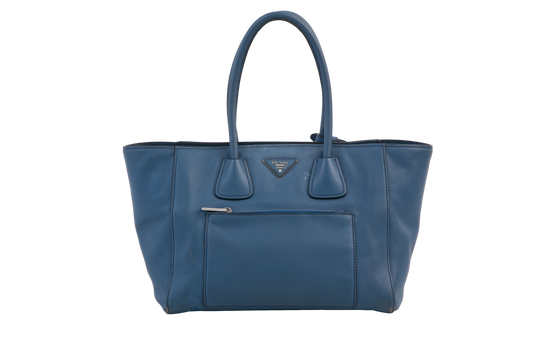 PRADA TOTE CUIR BLUE POCHE