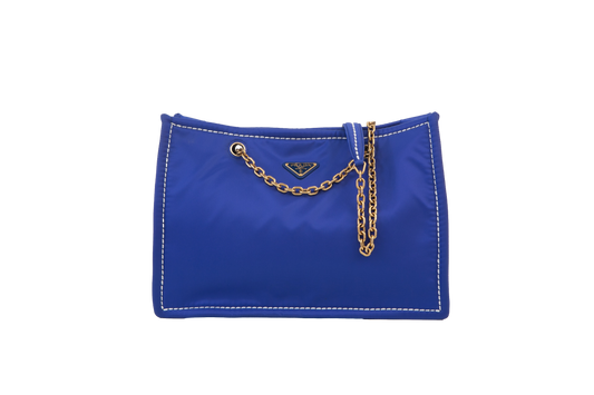 PRADA TOTE NYLON AZUL CHAIN GOLD