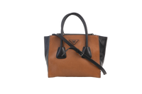 PRADA 2-WAY GLACE TOTE COFFEE & BLACK