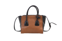 PRADA 2-WAY GLACE TOTE COFFEE & BLACK