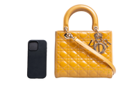 DIOR LADY DIOR CANNAGE MEDIUM PATENT MUSTARD