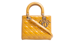 DIOR LADY DIOR CANNAGE MEDIUM PATENT MUSTARD