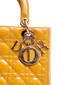 DIOR LADY DIOR CANNAGE MEDIUM PATENT MUSTARD