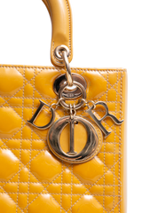 DIOR LADY DIOR CANNAGE MEDIUM PATENT MUSTARD