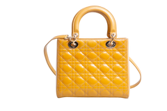 DIOR LADY DIOR CANNAGE MEDIUM PATENT MUSTARD