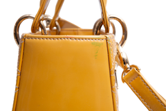 DIOR LADY DIOR CANNAGE MEDIUM PATENT MUSTARD