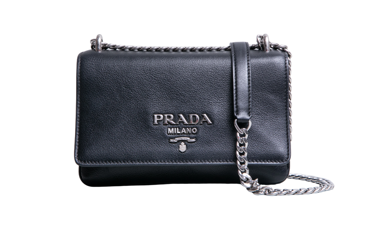 PRADA PATTINA CHAIN GLACE CALFSKIN BLACK