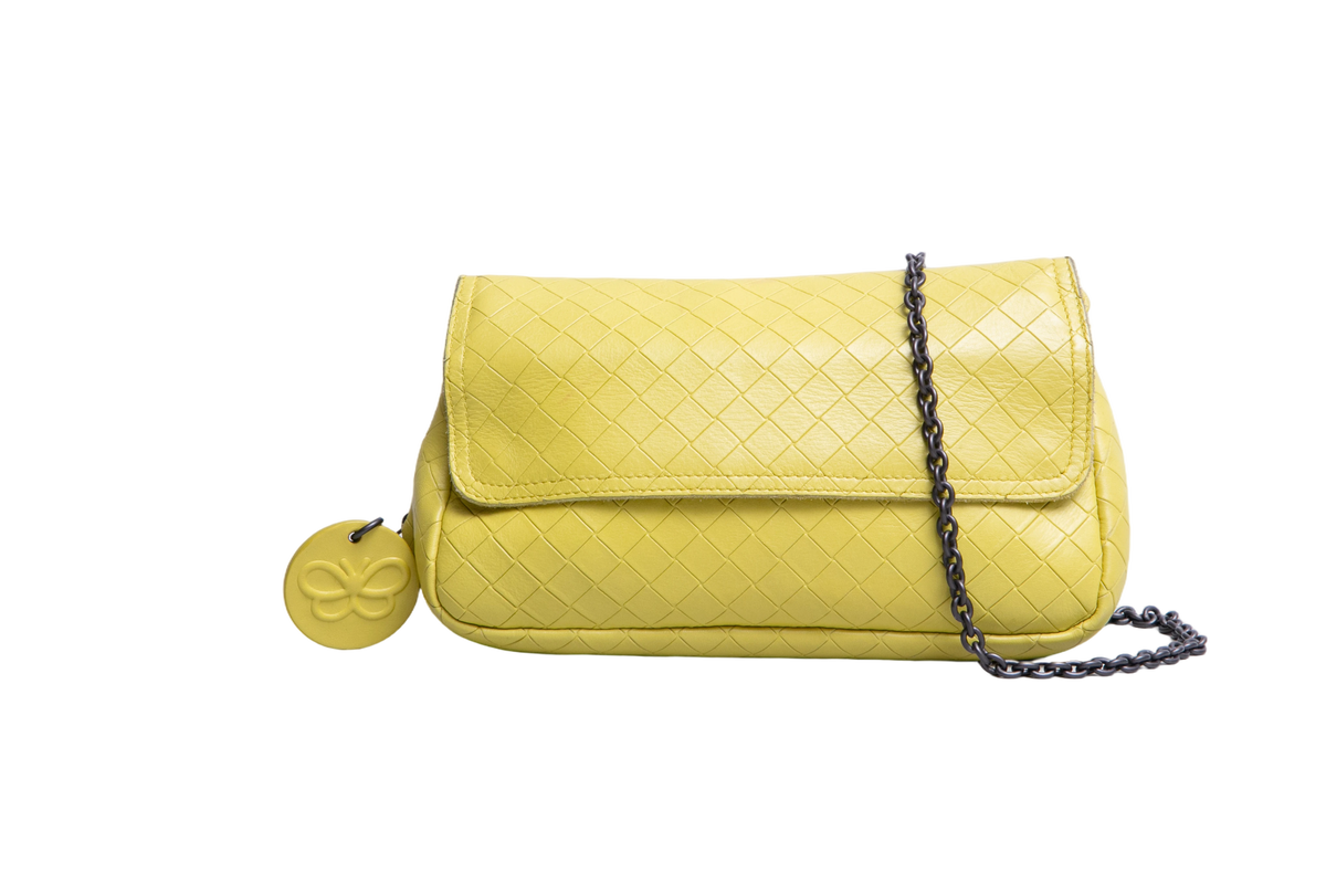 BOTTEGA DISCO CROSSBODY INTRECCIATO LIME