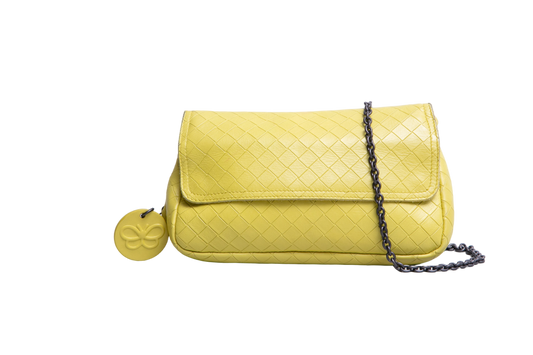 BOTTEGA DISCO CROSSBODY INTRECCIATO LIME