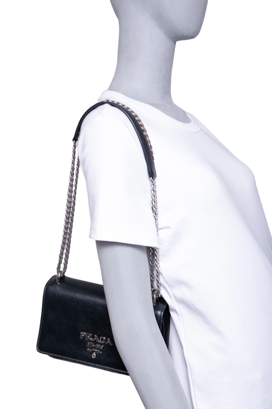 PRADA PATTINA CHAIN GLACE CALFSKIN BLACK