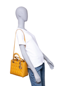 DIOR LADY DIOR CANNAGE MEDIUM PATENT MUSTARD