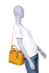 DIOR LADY DIOR CANNAGE MEDIUM PATENT MUSTARD