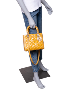 DIOR LADY DIOR CANNAGE MEDIUM PATENT MUSTARD