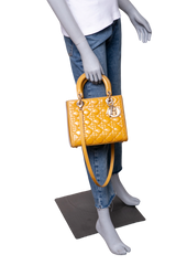 DIOR LADY DIOR CANNAGE MEDIUM PATENT MUSTARD