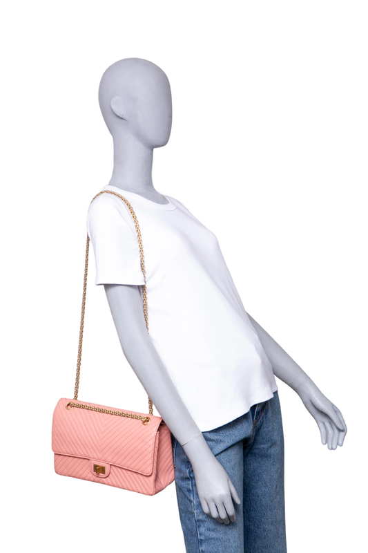 CHANEL REISSUE 2.55 SHEEPSKIN CHEVRON DOUBLE FLAP ROSE