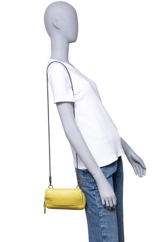 BOTTEGA DISCO CROSSBODY INTRECCIATO LIME