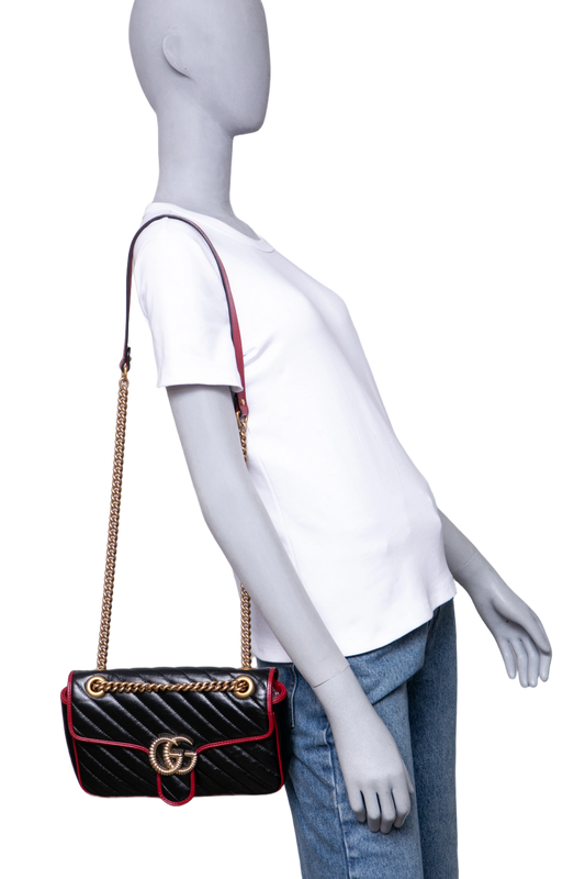 GUCCI GG MARMONT SMALL BLACK AND RED