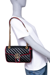 GUCCI GG MARMONT SMALL BLACK AND RED
