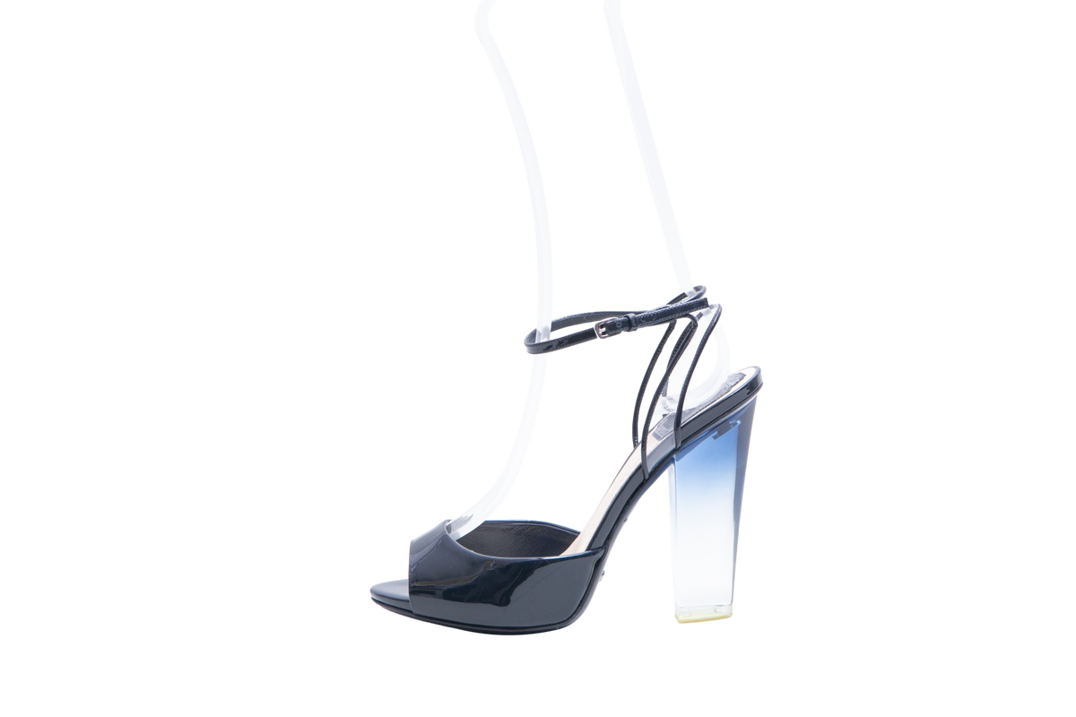DIOR NAVY PATENT ACRYLIC HEELS - 37 BR