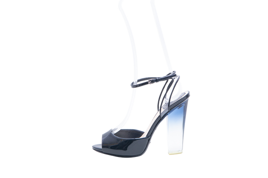 DIOR NAVY PATENT ACRYLIC HEELS - 37 BR