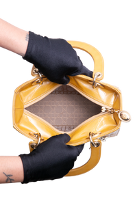 DIOR LADY DIOR CANNAGE MEDIUM PATENT MUSTARD