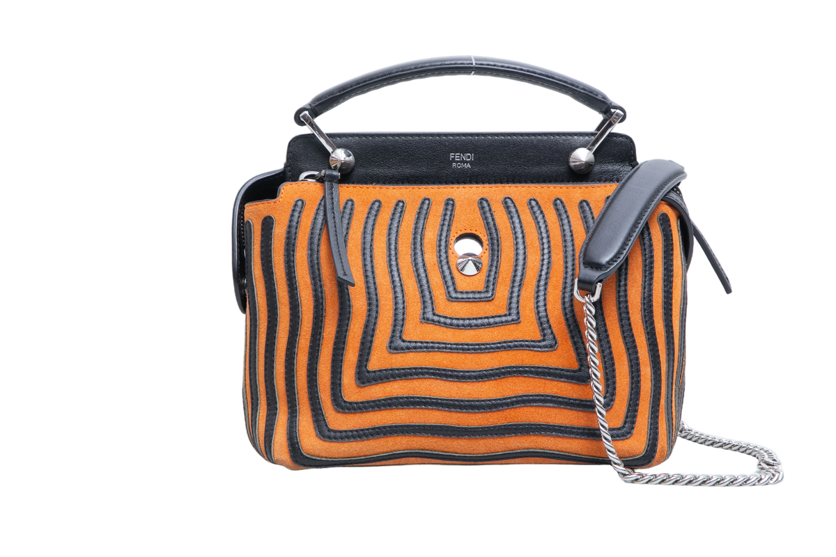 FENDI DOTCOM STRIPED HYPNOTIC SUEDE BLACK/ORANGE