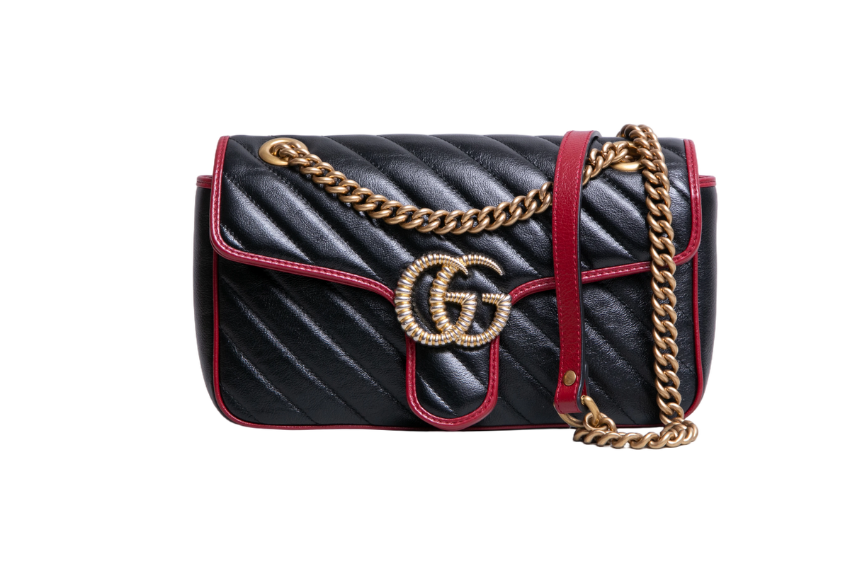 GUCCI GG MARMONT SMALL BLACK AND RED
