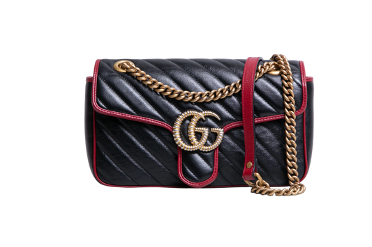 GUCCI GG MARMONT SMALL BLACK AND RED