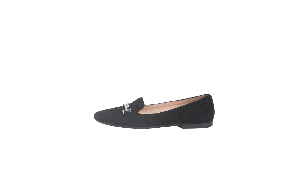 TOD'S LOAFER VELVET DOUBLE T SLIP ON BLACK - 38 BR