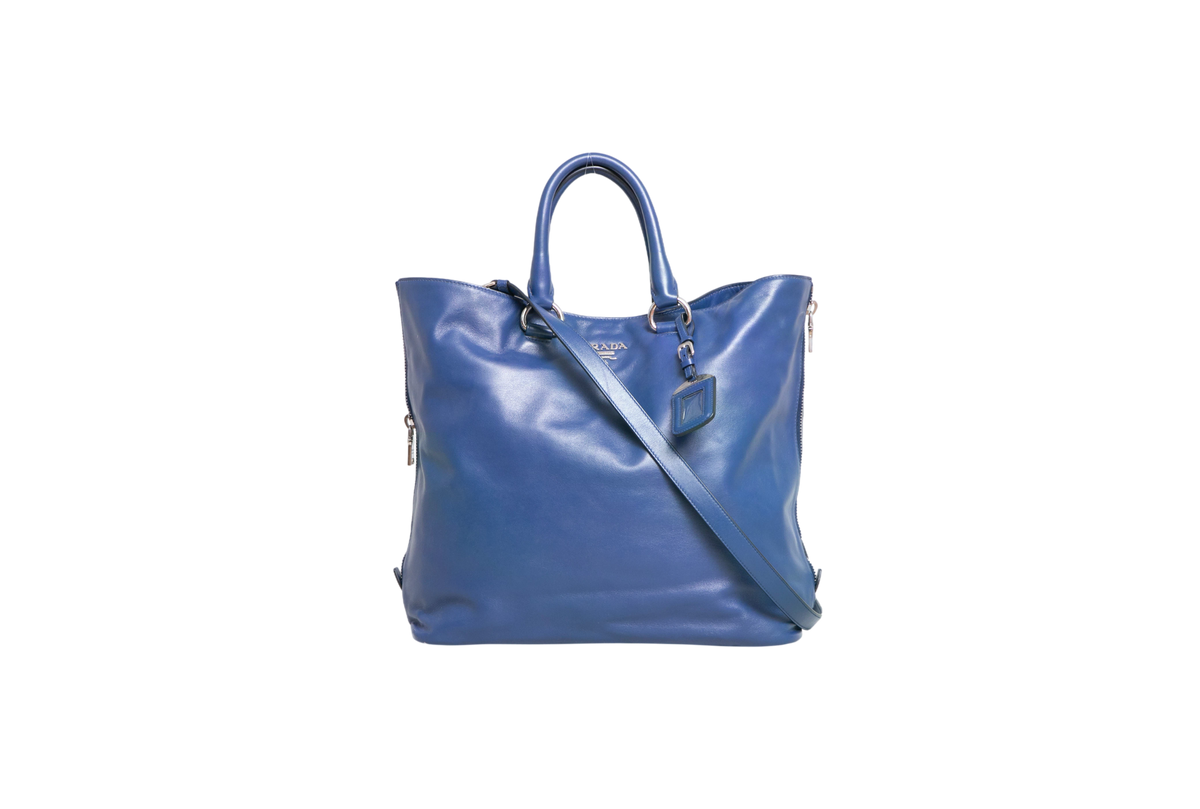 PRADA SHOPPING TOTE SOFT CALFSKIN BLUETTE