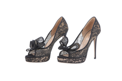 VALENTINO PEEP TOE LACE BOW BLACK - 36 1/2 BR