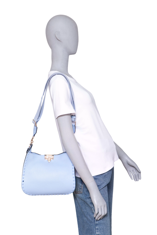 VALENTINO ROCKSTUD HOBO GRAIN DE POUDRE SKY BLUE