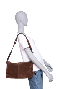 PRADA SUEDE SHOULDER BAG DARK BROWN