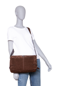 PRADA SUEDE SHOULDER BAG DARK BROWN
