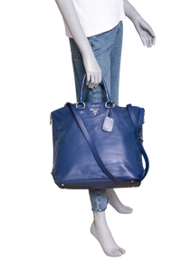 PRADA SHOPPING TOTE SOFT CALFSKIN BLUETTE