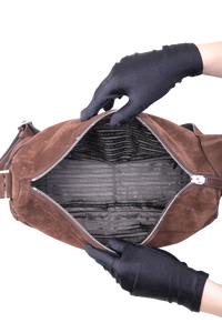 PRADA SUEDE SHOULDER BAG DARK BROWN