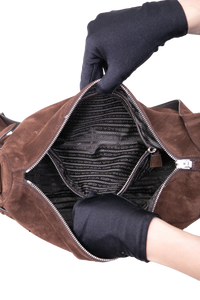 PRADA SUEDE SHOULDER BAG DARK BROWN