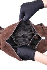 PRADA SUEDE SHOULDER BAG DARK BROWN