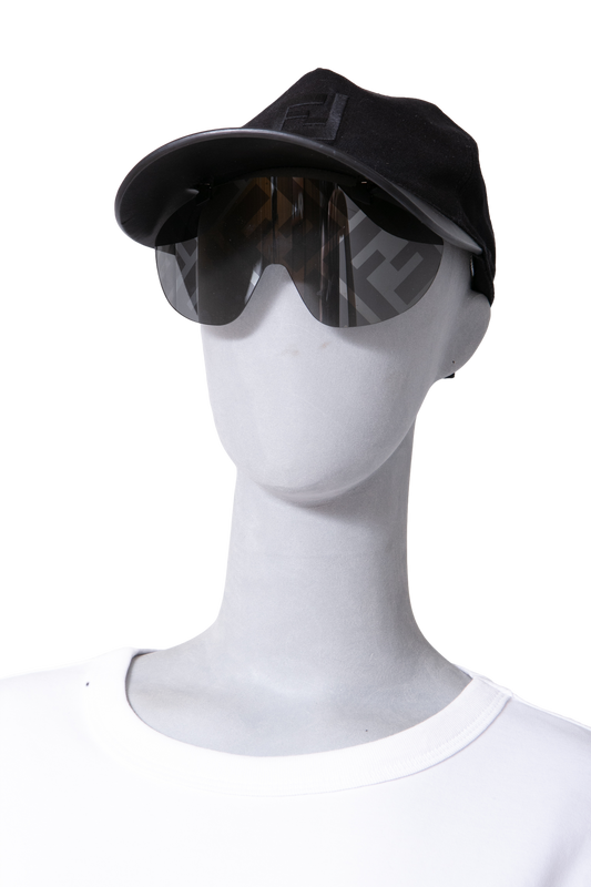 FENDI BASEBALL CAP WITH SUNGLASSES CANVAS AND LEATHER BLACK