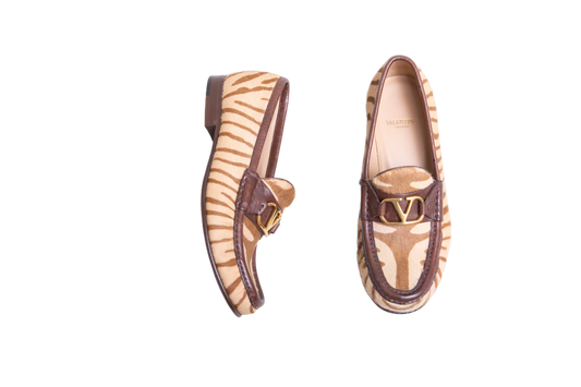 VALENTINO VLOGO SIGNATURE LOAFERS ZEBRA-PRINT CALF HAIR - 35 BR